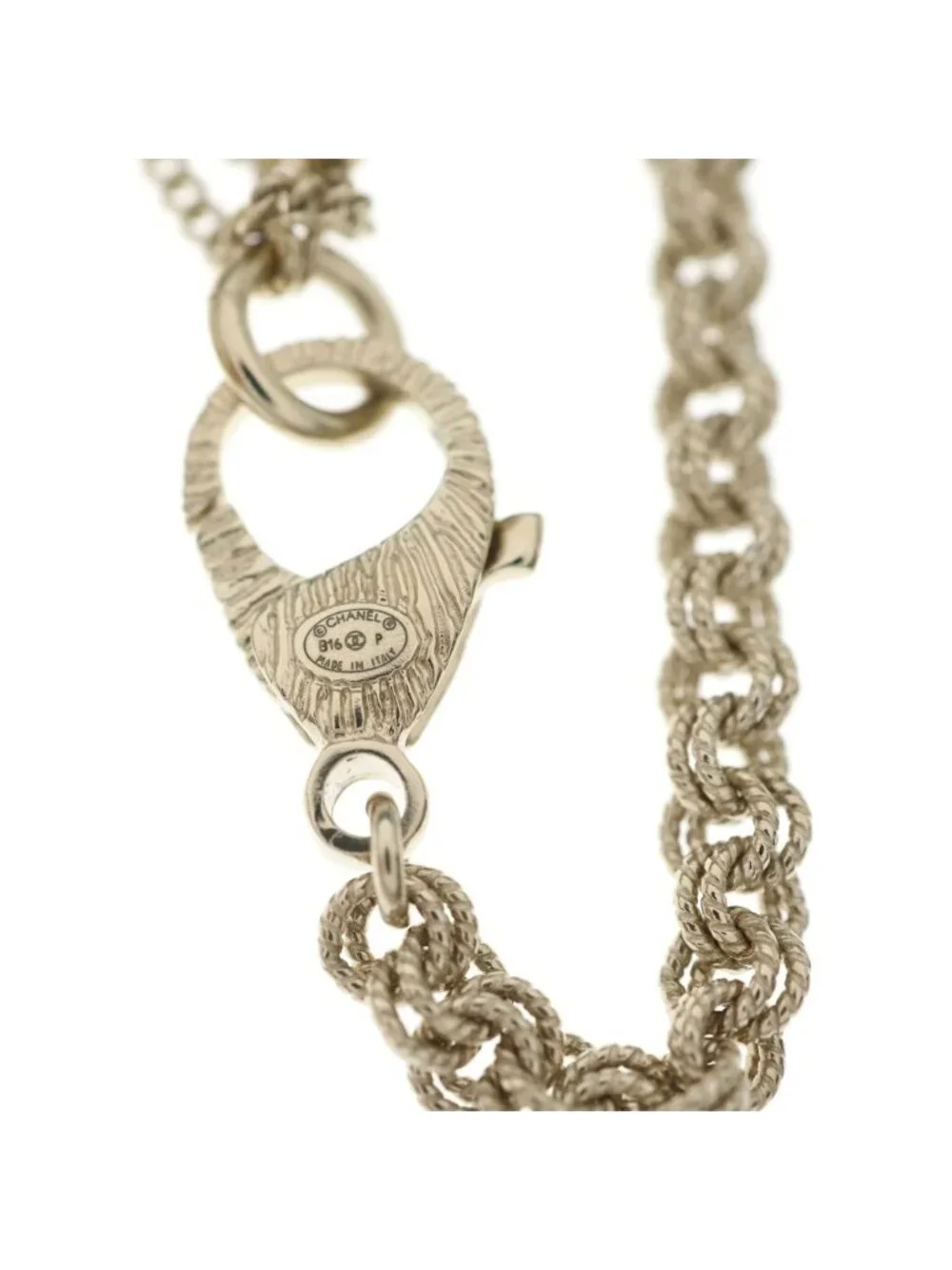 Chanel CC Logo Double Strand Pearl Pendant Chain White Gold